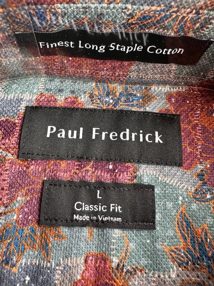 NUEVA Camisa Paul Fredrick Hombres L Verde Óxido Floral Calce Clásico Algodón Manga Larga Foto 4 de 4