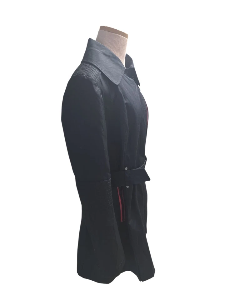 Women's Black Rivet Asymmetrical Zipper Belted Trench Coat Sz L NWT Msrp 200 - Image 2 of 4