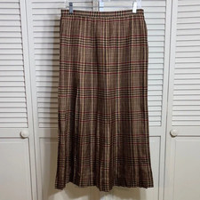 Vintage Lauren Ralph Lauren Silk Plaid Pleated Skirt Houndstooth Pattern Size 8