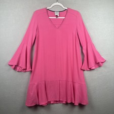 Anthropologie HD In Paris Carissa Viscose Dress Sz 0 Runs Large Pink Bell Slv