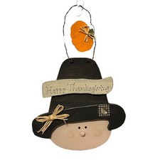Wall Hanging Sign Happy Thanksgiving Festive Rustic Pilgrim Decor