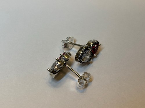 New Genuine Pandora Silver Timeless Pave Red Halo Hearts Stud Earrings 293633C01 - Picture 3 of 4