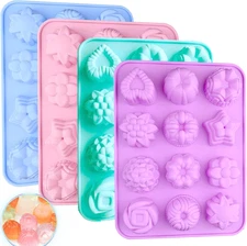 4 Pcs Flower Silicone Soap Molds-12 Cavities for Soap Making, Bath Bombs, Shower