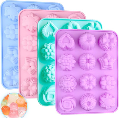 4 Pcs Flower Silicone Soap Molds-12 Cavities for Soap Making, Bath Bombs, Shower