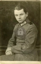 Soldier w/ Flammenwerfer Skull Sleeve Insignia WW1 German RPPC Postcard COPY