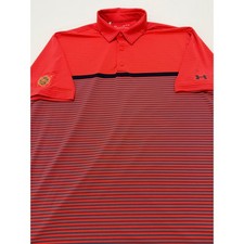 Under Armour Mens XL HeatGear Polo Shirt Red Navy Striped Pine Lakes CountryClub