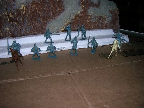 Vintage MARX 54MM MEXICAN TOY SOLDIERS ALAMO PLAYSET FIGURES 1960s METALLIC BLUE