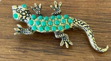 Vtg Edmonds Lizard Salamander Pin Green Stones 2”