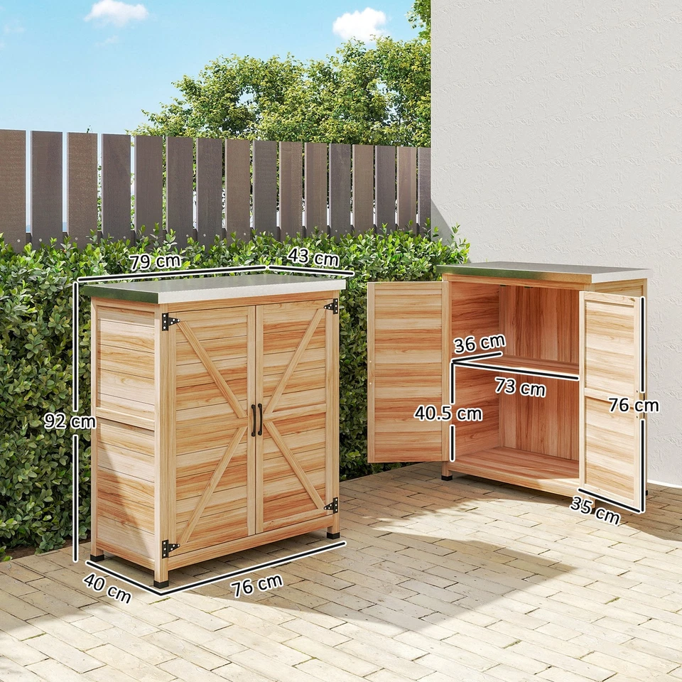 Outsunny Armadio da Esterno con Ripiano Interno e Banco da Lavoro Color Legno - Immagine 4 di 4