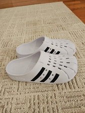 Men's Adidas Adilette Clogs in Cloud White With Core Black Stripes NEW