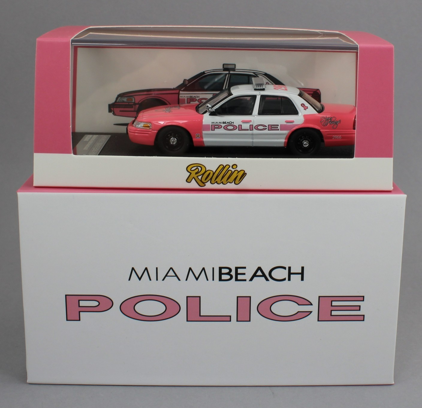 1:64 *ROLLIN DIECAST* Miami Beach PINK FORD CROWN VICTORIA Police Car NIB