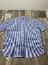Weatherproof Vintage Shirt Mens 2XL Blue Plaid Short Sleeve Button Up Casual