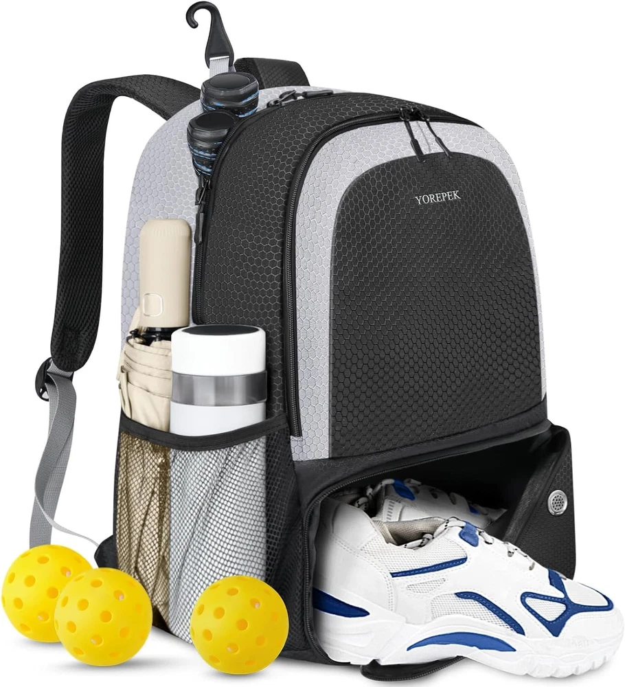 Pickleball Bag Backpack with Shoe Compartment Fence Hook for Men Women Larg