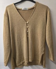 Berkertex Womans Size 14-16 Gold Sparkly Button Up V Neck Cardigan Long Sleeve