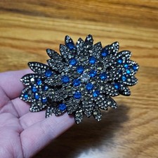 Boutique Blue Black Rhinestone Crystal Starburst Hairclip Hair Clip