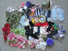 Lot of Vintage Millinery Flowers and Ribbon