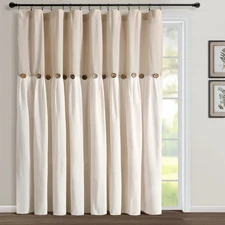 Linen Button Window Curtain Panel, Single 100" W x 84" L, Linen - Extra Wide ...