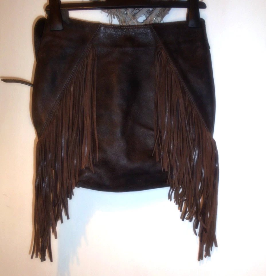 ZARA Large Dark Brown Fringed Shoulder Bag Boho/Hippy - Image 3 of 4