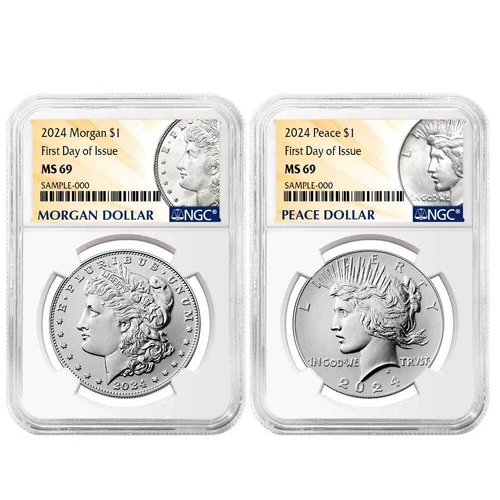 2pc Set - 2024 $1 Morgan and Peace Silver Dollar NGC MS69 FDI Morgan & Peace ...