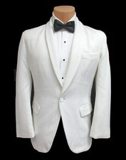 Men's White Tuxedo Jacket One Button Front with Satin Shawl Lapels Size 39R