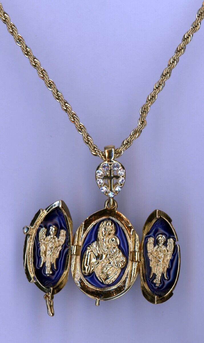 Religieux Oeuf Pendentif W/Transparent Croix Cristal, Bleu Foncé Main Décor & D