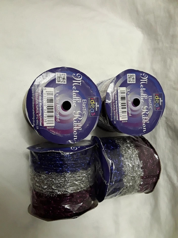 joblot Of 4 Crafting RIBBONS (Metallic Elasticated) 3m assorted Colour Rolls - Image 4 of 4