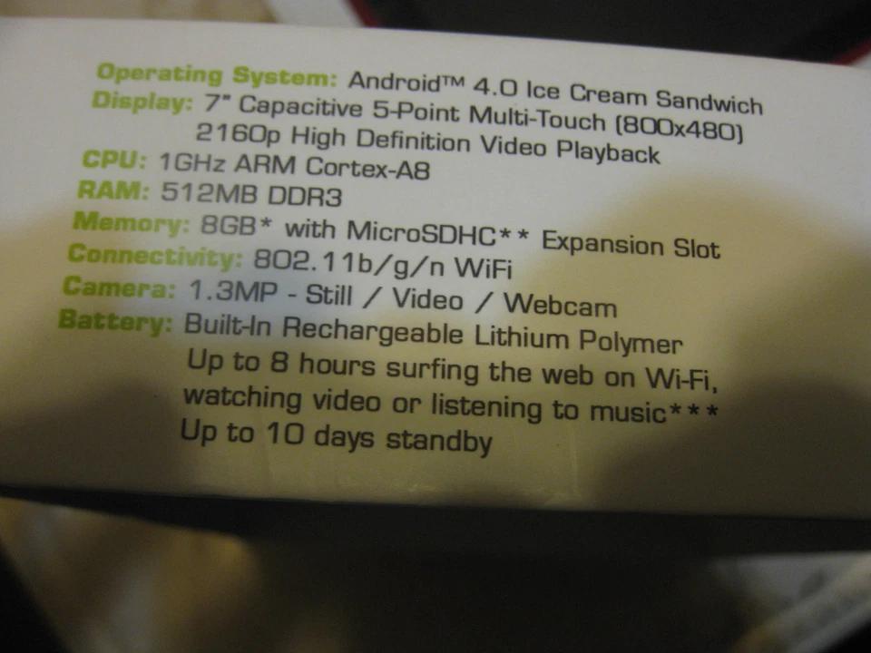 Visual Land Prestige 7L  7" Android Tablet with 8GB Memory RED NIB 4.0 Ice Cream - Image 3 of 4