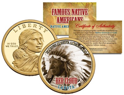 #ad RED CLOUD Famous Native American Series Sacagawea Dollar $1 Coin LAKOTA Indians $14.95