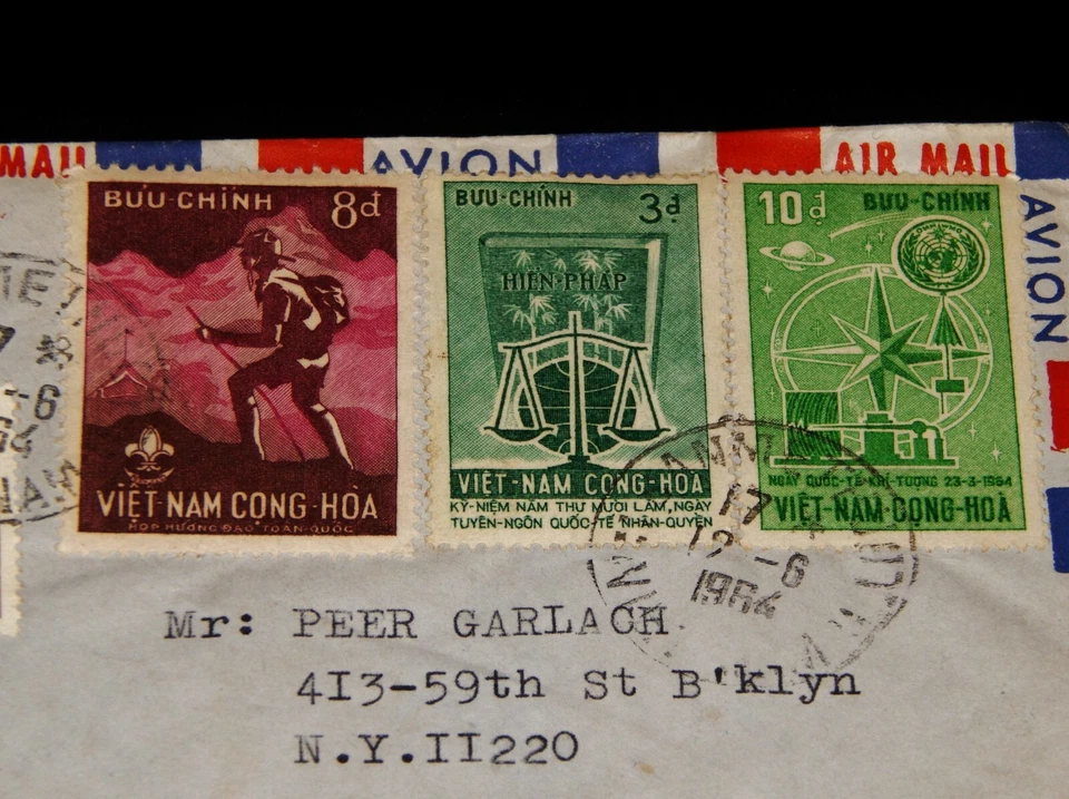 Sello de colección, 1964, Banmethuot, Vietnam del Sur, correo aéreo a Brooklyn, Nueva York, presas Foto 2 de 4