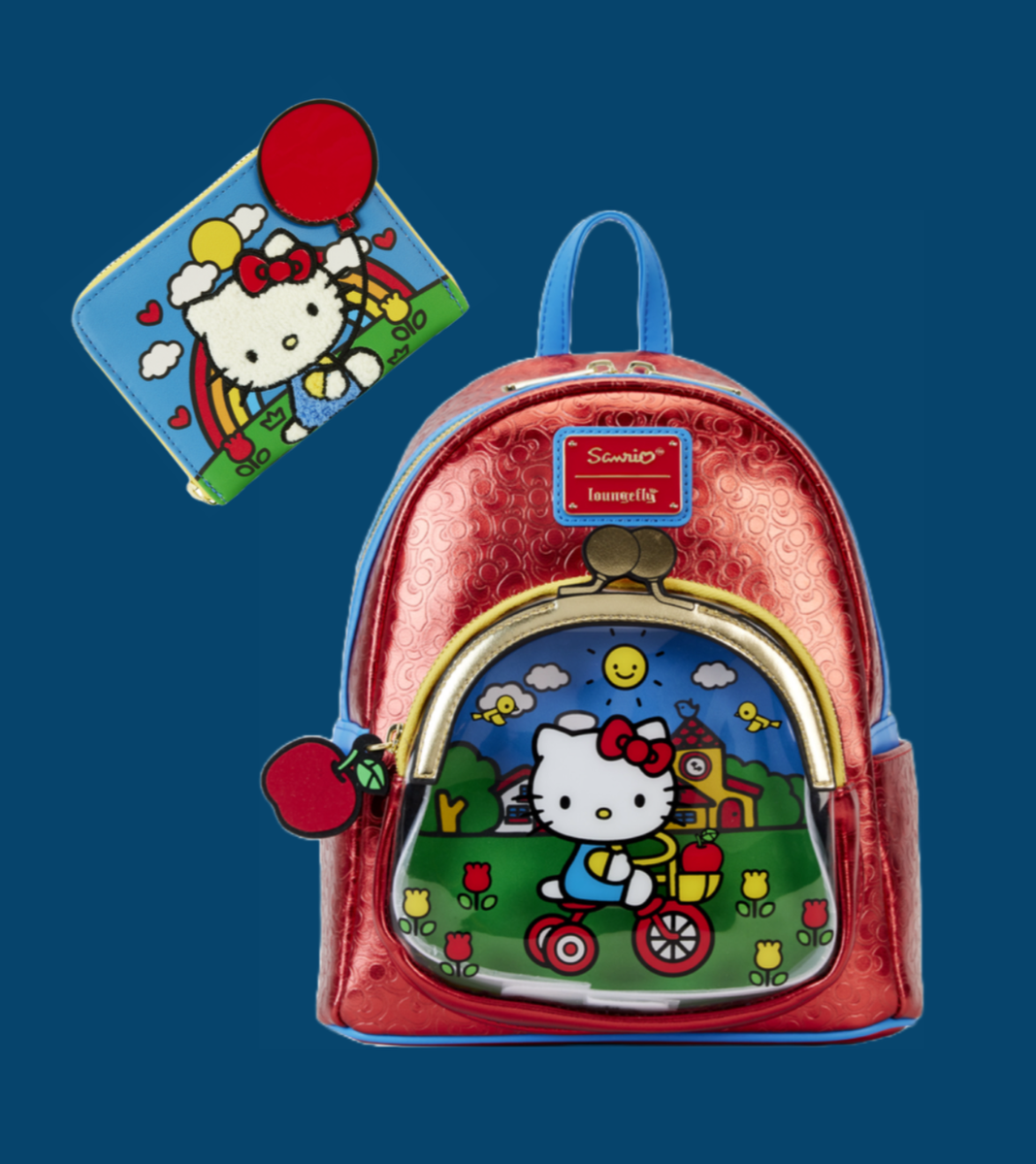 Loungefly Hello Kitty Red and Blue Backpack 50th Anniversary Backpack and wallet The Ultimate Loungefly Hello Kitty 50th Anniversary Collection main image 3