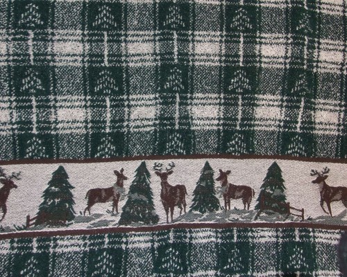 Set of 2 Moose Bath Towels Green Plaid Tan Beige Pine Trees Rustic Cabin 24x43 - Picture 5 of 6