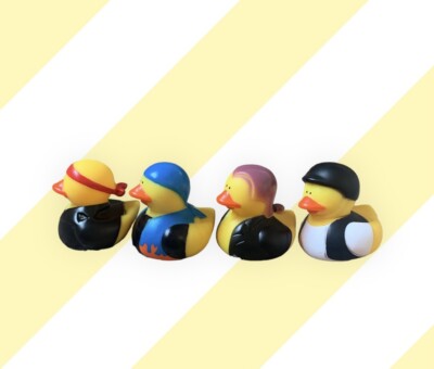 Bikers (Black Helmet, Blue Scarf, Red Bandana, Purple Ponytail) Rubber Duck NEW