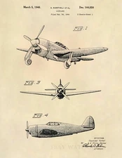 Vintage Airplane 1940s Official US Patent Art Print- Antique Aircraft WWII - 661