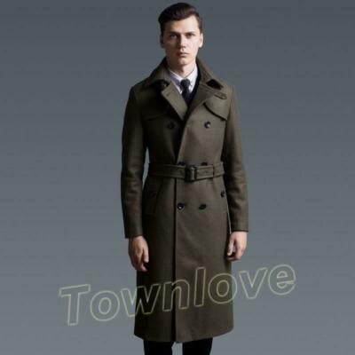 New Men Wool Coat Long jacket Trench Outwear British Double