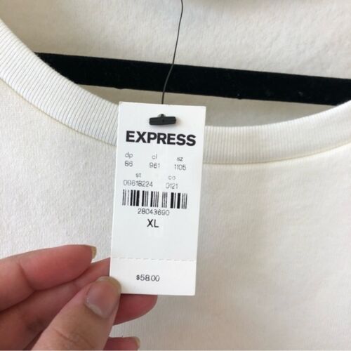 Express Cream Crewneck Sweatshirt Shoulder Padded Cozy Top Women’s Size XL NWT’s - Picture 7 of 9