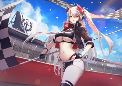 Anime girls standing underboob cleavage belly race queen Playmat Game Mat Desk