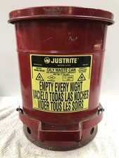 Justrite 09100/09110 Oily Waste Can 6 Gal., Red Steel, Label, Hands Free, Works