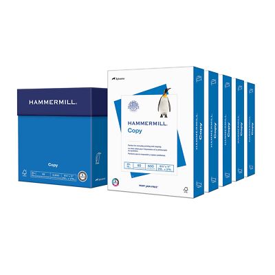 Hammermill Copy Paper 5 Reams 2500 Sheets US Letter 20lb 92 Bright White