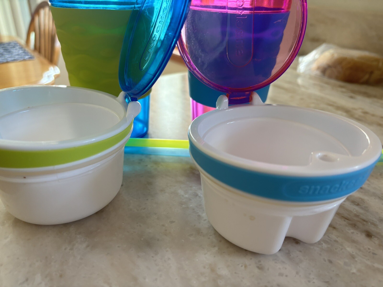 Snackeez Travel Snack & Drink Cup with Straw, Pink and Blue, Large pack