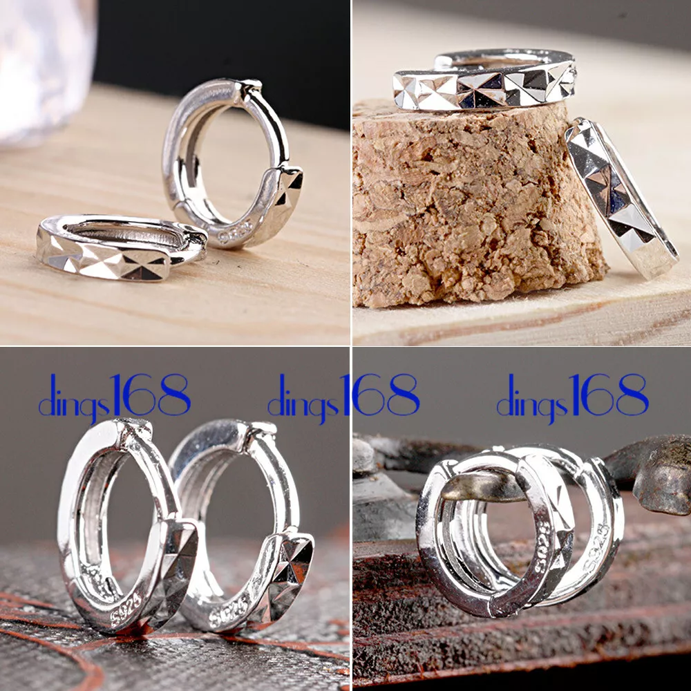 Small Round Thick Sterling Silver Hoop Earrings with Huggie