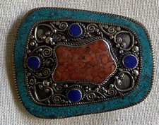 HEARTS FLORAL UNIQUE COLORFUL 3D DESIGN BELT BUCKLE BLUE TURQUISE ORANGE STONE