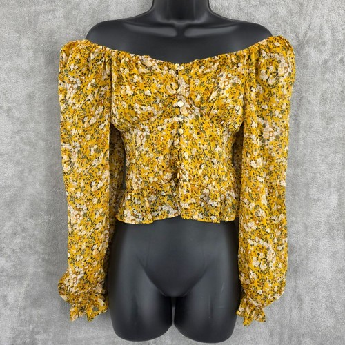 ASTR The Label Concord Crop Top XS Mustard Multi Ditsy Floral Boho ASO Devi New