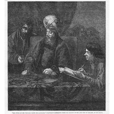 FINE ART The Vineyard Owner Paying his Labourers by Rembrandt - Old Print 1850