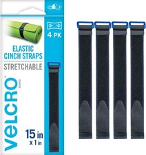 VELCRO Brand 4Pack 15" Elastic Straps Adjustable with Buckle Black