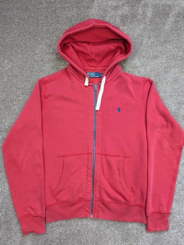 Vintage Polo Ralph Lauren Men’s Full Zip Hoodie Red Size S Small Blue Logo