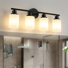 24'' Vanity Light 4 Lights with Glass Shade Bathroom Mirror Wall Black Fixture