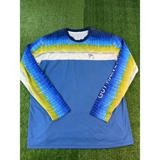 Guy Harvey Mens Long Sleeve Performance Fishing Shirt Blue Yellow Fish Large