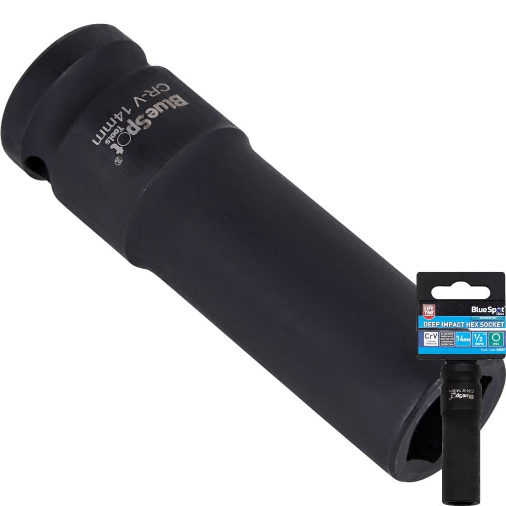 BlueSpot 14mm Deep Socket Impact Hex 6 Point Single CRV Steel 1/2"" Drive