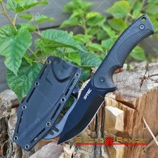 9" Fixed Black Blade Tactical Hunting Knife with ABS Belt Loop Holster Sheath