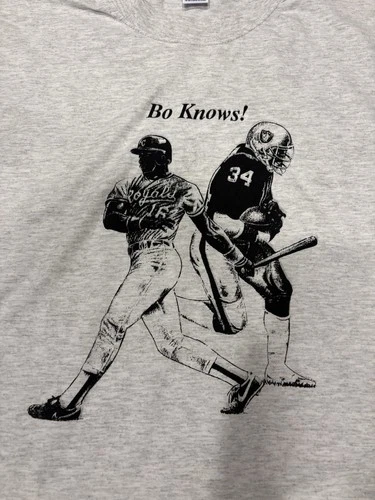 Men’s 1990’s Bo Jackson Bo Knows Raiders Royals Russell Athletic T-Shirt XL -New